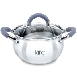  Кастрюля LARA LR02-481 (нерж) серия bell 18x10,5см, 2,6л, капс. инд дно, силик. ручка, стекл. крышка 