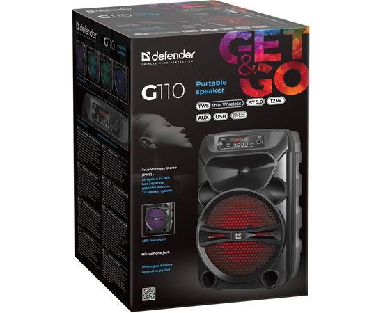  Портативная акустика G110 12Вт, Light/BT/FM/USB/LED/AUX 