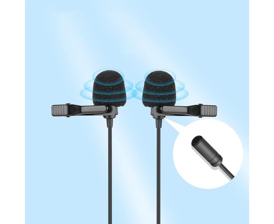  Микрофон CANDC DC-C2 Pro двойной, петличный, Jack 3.5mm, 6 м, черный, электронный конденсатор 