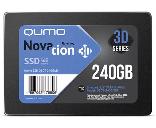  SSD 2.5" 240GB SATA3 Qumo Novation TLC 3D, Oem (Q3DT-240GAEN OEM) (7.0 mm, AS2258, TLC 3D, R/W: 540/560MB/s) 