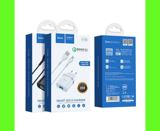  СЗУ HOCO C12Q Smart QC3.0 + Micro (чёрный) 