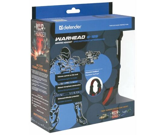  Гарнитура DEFENDER Warhead G-185 черный + красный, кабель 2 м 64106 